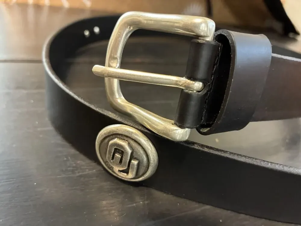 Black Genuine Leather Belt With 4 OU Oklahoma University Conchos Size 30, 32, 38